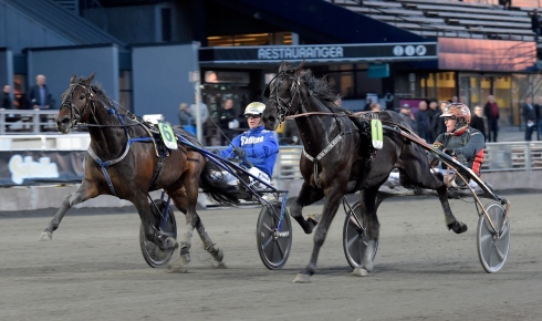 Nadal Broline krigade sig förbi Milliondollarrhyme den sista biten i Meadow Roads lopp och vann på snabba 1.09,1. Foto av Lars Jakobsson/TR Bild